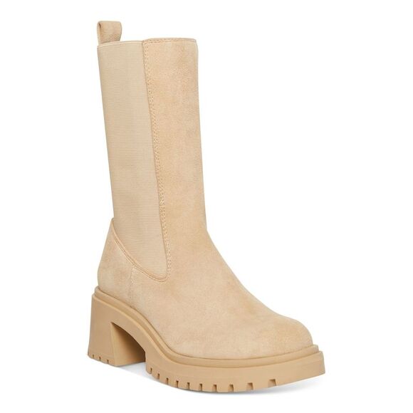 NWT STEVE MADDEN Womens Beige Hesitant Round Toe Block Heel Leather Chelsea 7 M - Picture 1 of 5